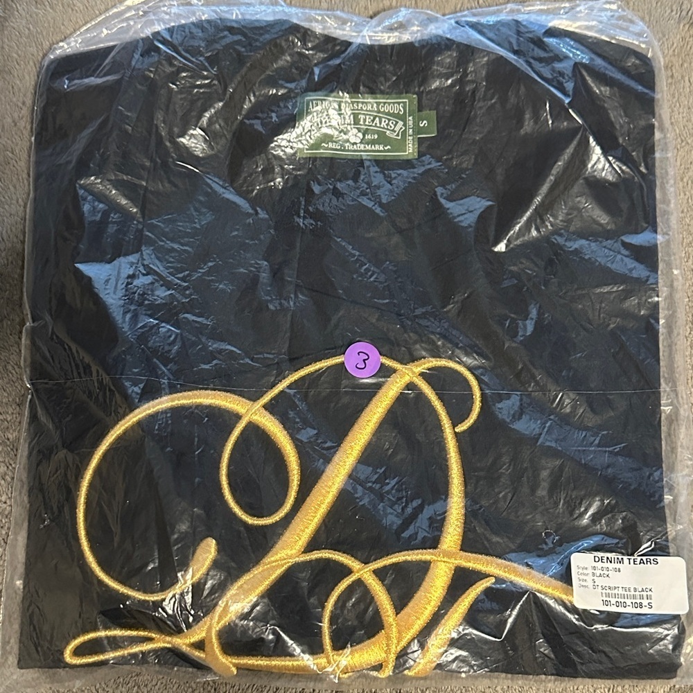 Denim Tears Black T-shirt with Gold Embroidery Size Sm​ - Picture 4 of 7